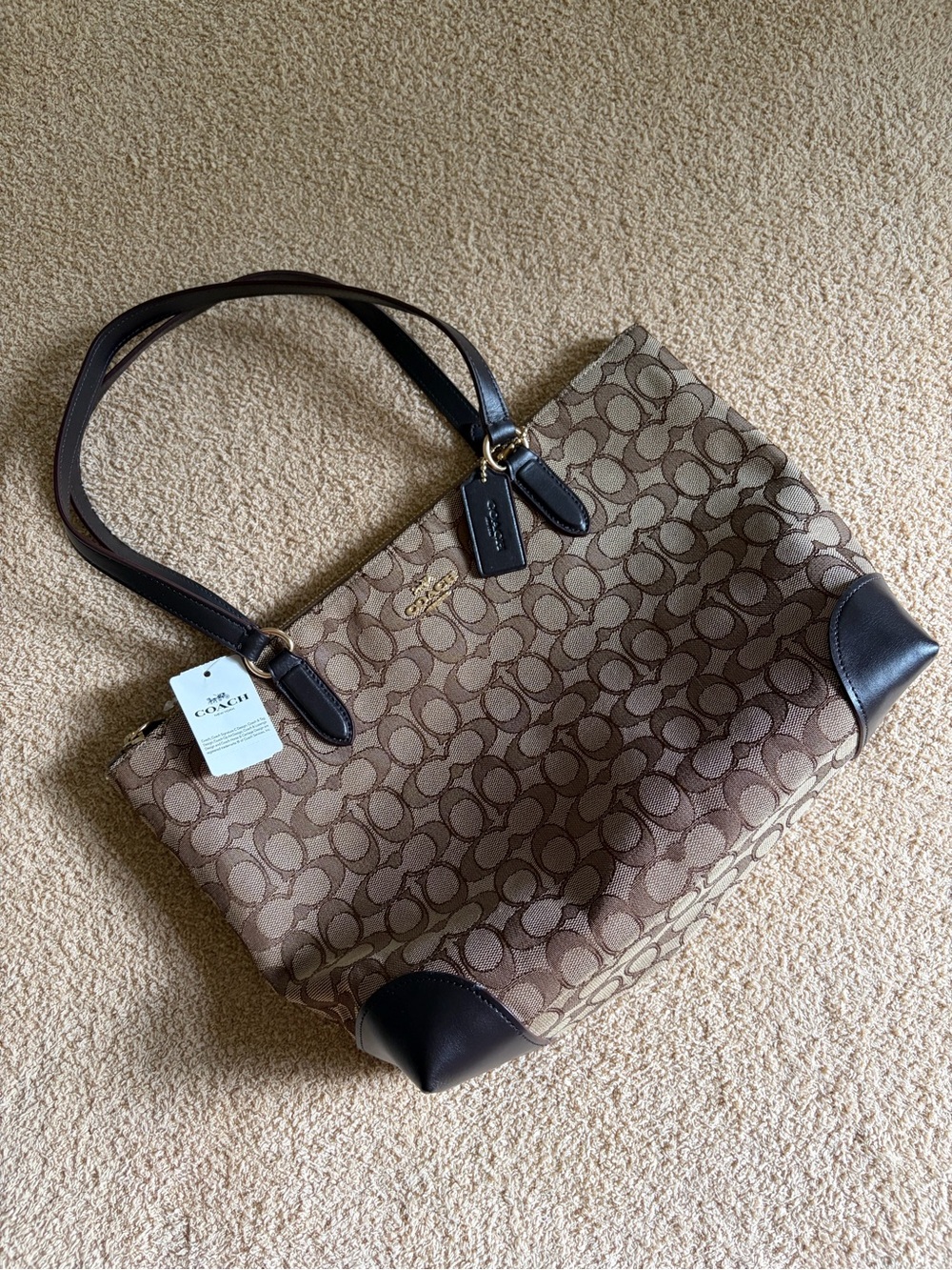 Coach Brown Signature Canvas Tote with Dark Brown Leather Trim